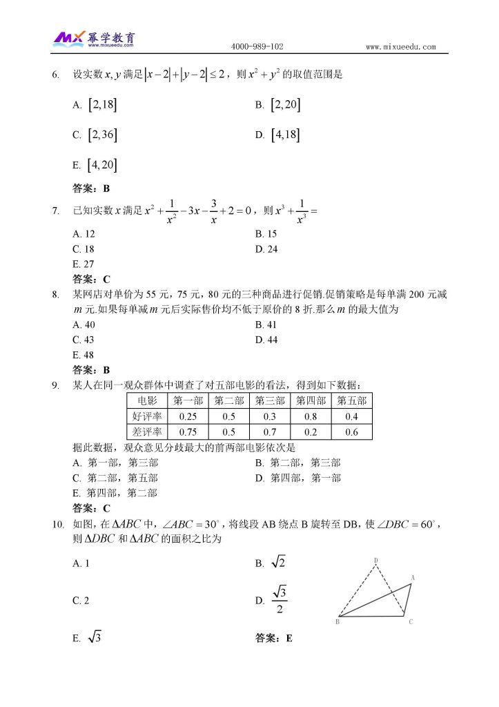 2020年数学真题及详解